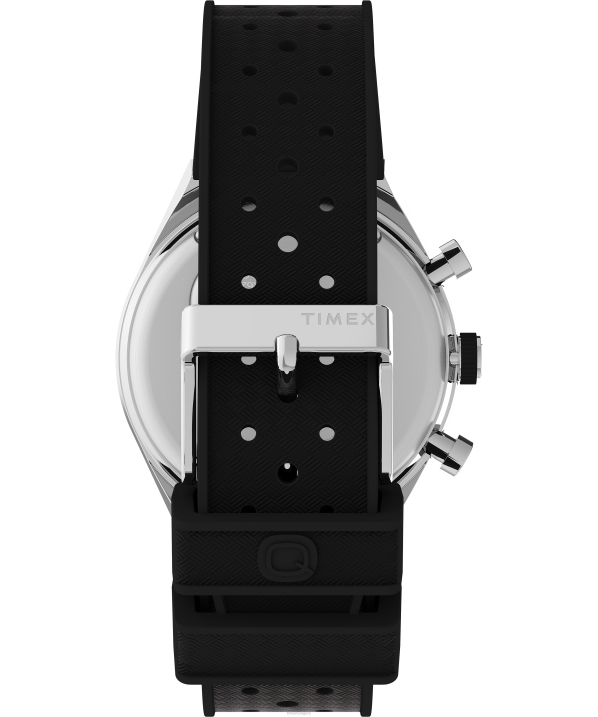 órák | B8NR64 Q Timex rozsdamentes acél/fekete/fehér három időzónás kronográf 40 mm-es szintetikus gumi szíjas óra férfiak