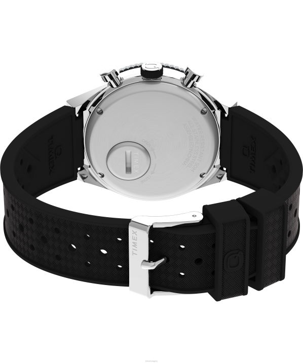 órák | B8NR64 Q Timex rozsdamentes acél/fekete/fehér három időzónás kronográf 40 mm-es szintetikus gumi szíjas óra férfiak