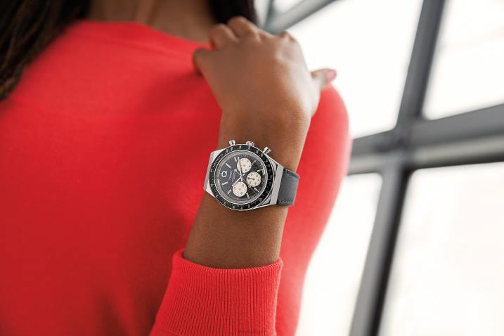 órák | B8NR65 Q Timex rozsdamentes acél/fekete kronográf 40 mm-es bőr szíjas óra férfiak