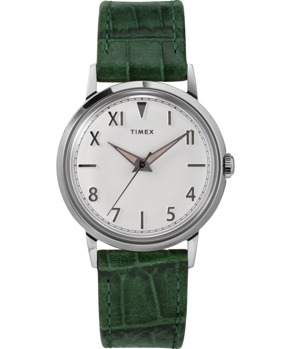 órák | B8NR68 Timex rozsdamentes acél/zöld/fehér marlin kézzel tekercselt california számlap 34 mm-es bőr szíjas óra férfiak