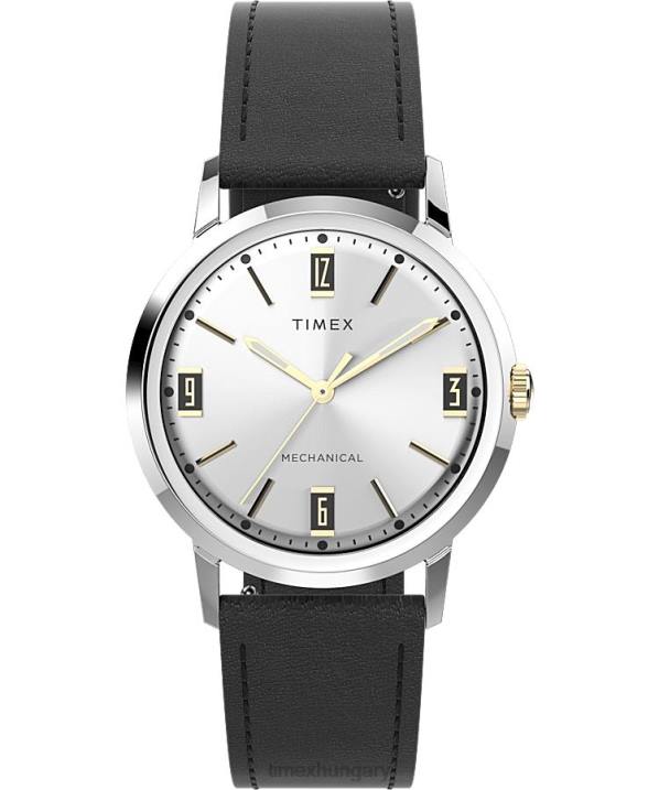 órák | B8NR71 Timex rozsdamentes acél/fekete/ezüst tónusú marlin kézzel tekercselt 34 mm-es bőr szíjas óra férfiak