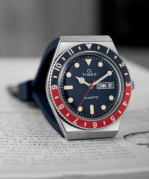 órák | B8NR72 Q Timex rozsdamentes acél/kék 38 mm-es szintetikus gumi szíjas óra férfiak