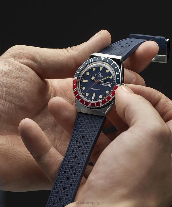 órák | B8NR72 Q Timex rozsdamentes acél/kék 38 mm-es szintetikus gumi szíjas óra férfiak