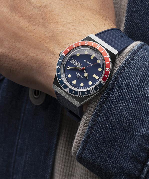 órák | B8NR72 Q Timex rozsdamentes acél/kék 38 mm-es szintetikus gumi szíjas óra férfiak