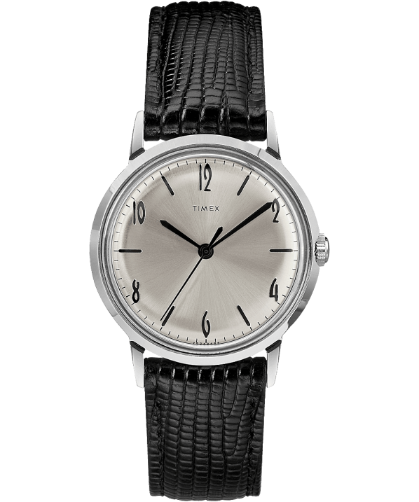 órák | B8NR77 Timex fekete/ezüst tónusú marlin kézzel tekercselt 34 mm-es bőr szíjas óra férfiak