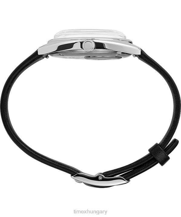 órák | B8NR79 Q Timex rozsdamentes acél/fekete/ezüst tónusú 1978-as újrakiadású nappali, 37 mm-es bőrszíjas óra férfiak
