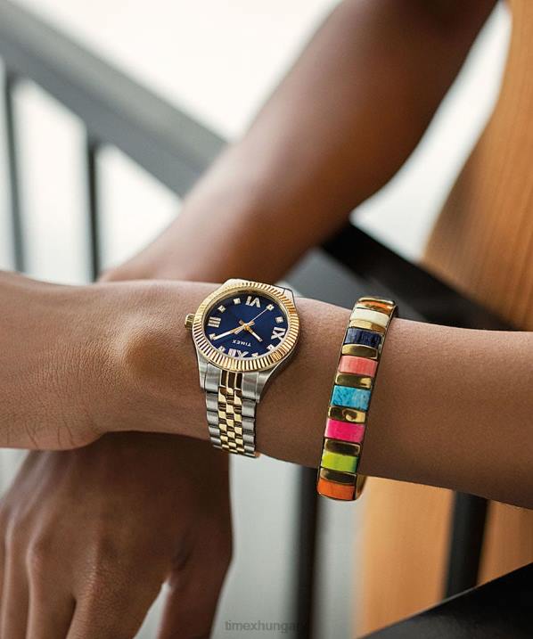 órák | B8NR325 Timex arany tónusú/zöld régi 34 mm-es rozsdamentes acél karkötős óra nők