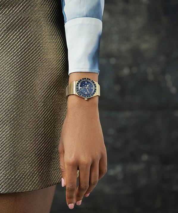 órák | B8NR328 Q Timex arany tónusú/kék égi 36 mm-es rozsdamentes acél tágulási szalagos karóra nők