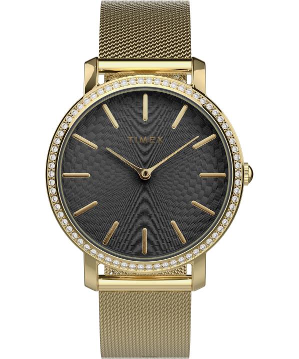 órák | B8NR341 Timex arany tónusú/fekete Transcend 34mm-es rozsdamentes acél karkötő karóra nők
