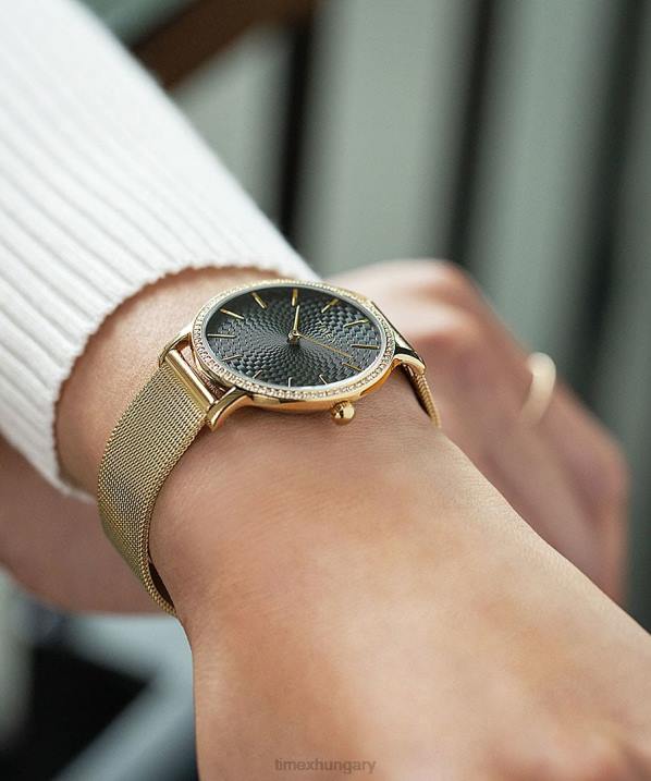 órák | B8NR341 Timex arany tónusú/fekete Transcend 34mm-es rozsdamentes acél karkötő karóra nők