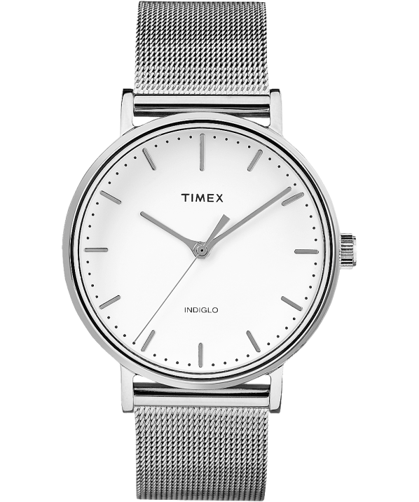 órák | B8NR344 Timex ezüst tónusú/fehér Fairfield 37 mm-es hálós karóra nők