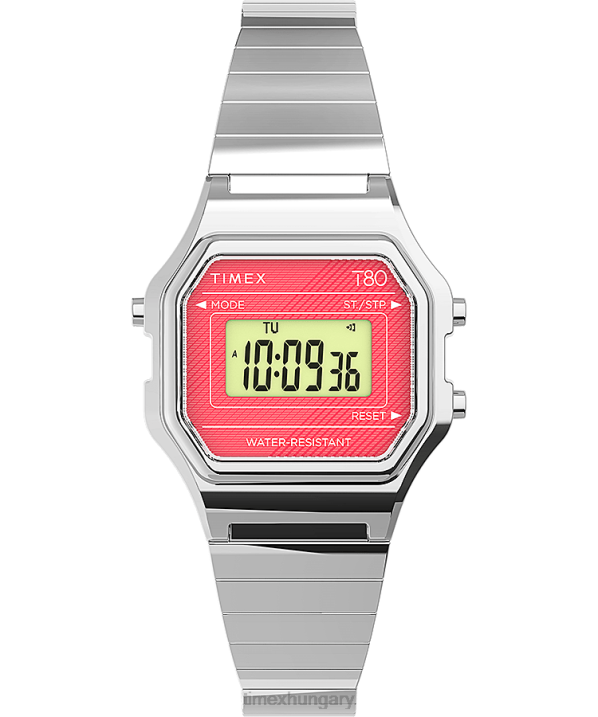 órák | B8NR346 Timex ezüst tónusú/rozsdamentes acél t80 mini 27mm-es rozsdamentes acél tágulási szalagos karóra nők