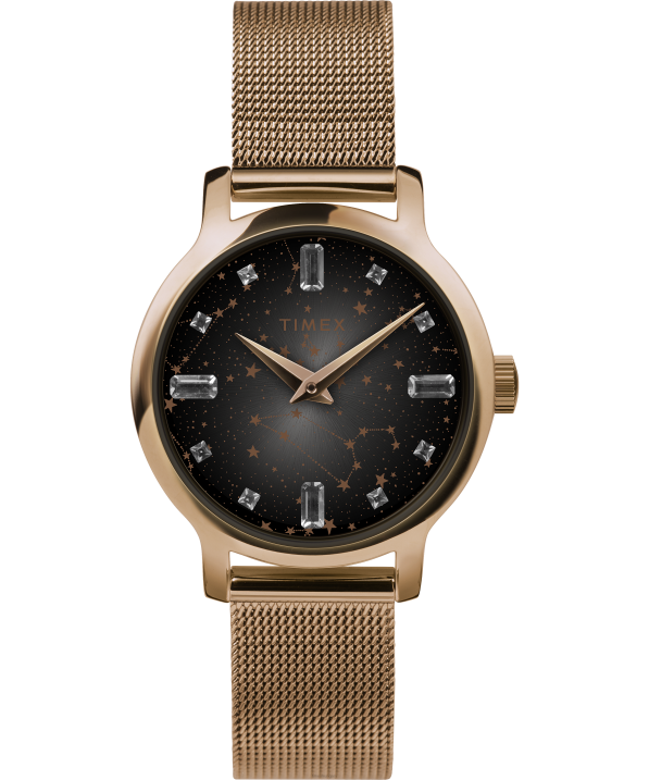 órák | B8NR354 Timex rózsa-arany-tónusú/fekete transzcend égi 31 mm-es rozsdamentes acél karkötő karóra nők