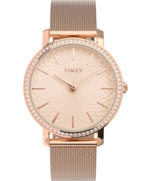 órák | B8NR360 Timex rózsa-arany-tónusú Transcend 34mm-es rozsdamentes acél karkötő karóra nők