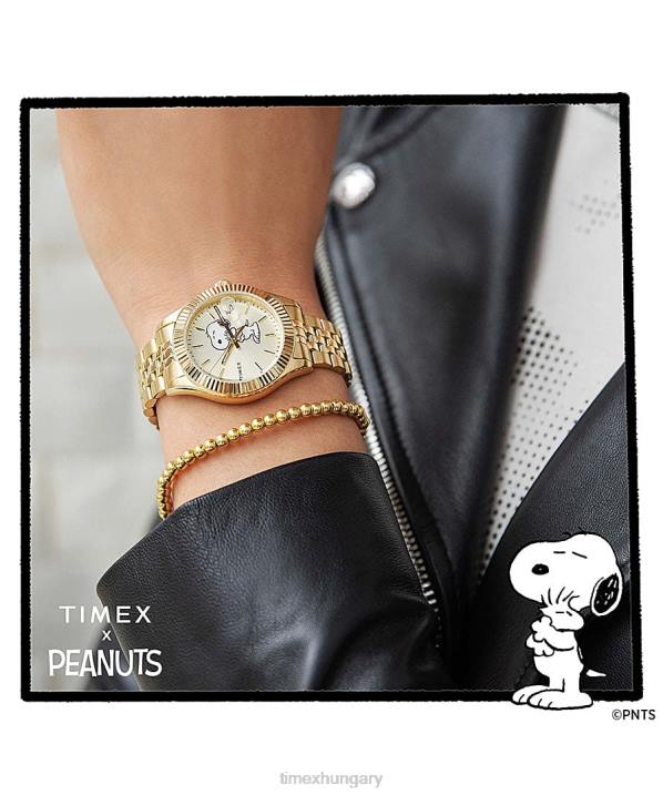 órák | B8NR376 Timex Arany tónus örökölt x peanuts 34 mm-es rozsdamentes acél karkötő karóra nők
