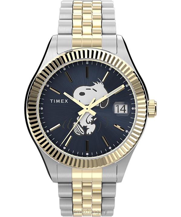 órák | B8NR377 Timex kéttónusú/kék örökölt x peanuts 34 mm-es rozsdamentes acél karkötő karóra nők