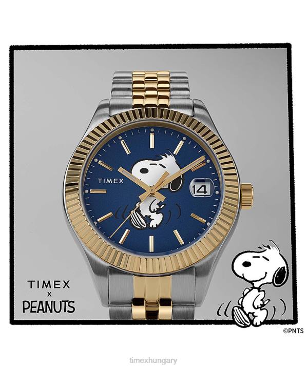 órák | B8NR377 Timex kéttónusú/kék örökölt x peanuts 34 mm-es rozsdamentes acél karkötő karóra nők