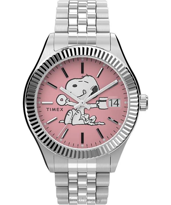 órák | B8NR382 Timex ezüst tónusú/rózsaszín örökölt x peanuts 34 mm-es rozsdamentes acél karkötő karóra nők