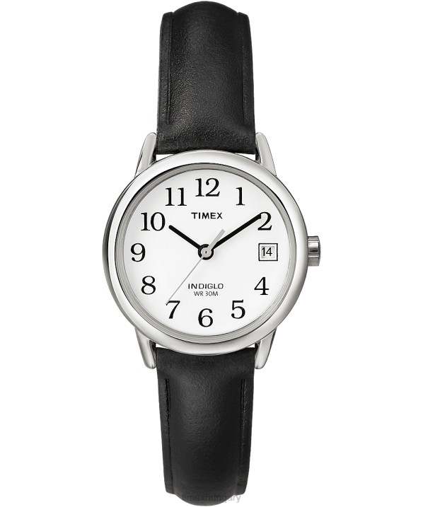 órák | B8NR389 Timex ezüst tónusú/fekete/fehér könnyen leolvasható 25 mm-es bőr szíjas óra nők