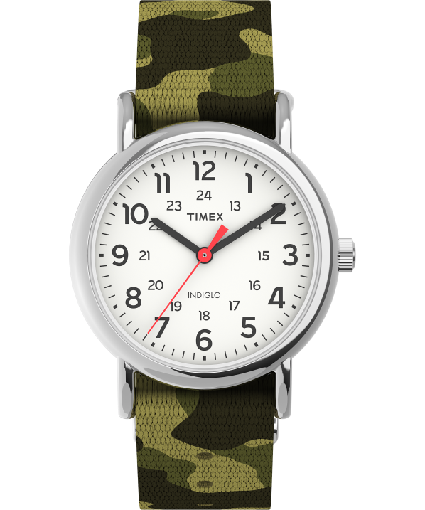 órák | B8NR391 Timex ezüst tónusú/zöld/fehér weekender 31 mm-es szövet szíjas karóra nők