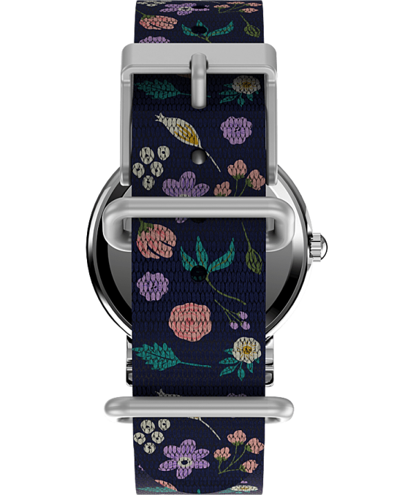 órák | B8NR399 Timex ezüst tónusú/kék/fehér weekender x peanuts virágos 31 mm-es szövetszíjas karóra nők