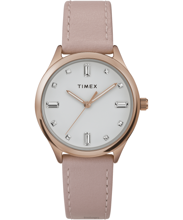 órák | B8NR384 Timex rózsa-arany tónusú/rózsaszín/fehér modern könnyű olvasó 32 mm-es bőr szíjas óra nők