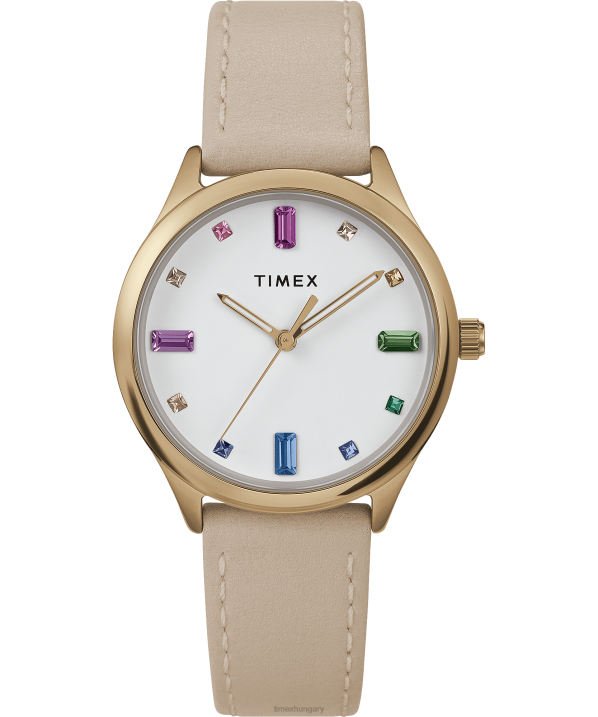 órák | B8NR386 Timex arany tónusú/barna/fehér modern ruha 32mm-es bőr szíjas óra nők